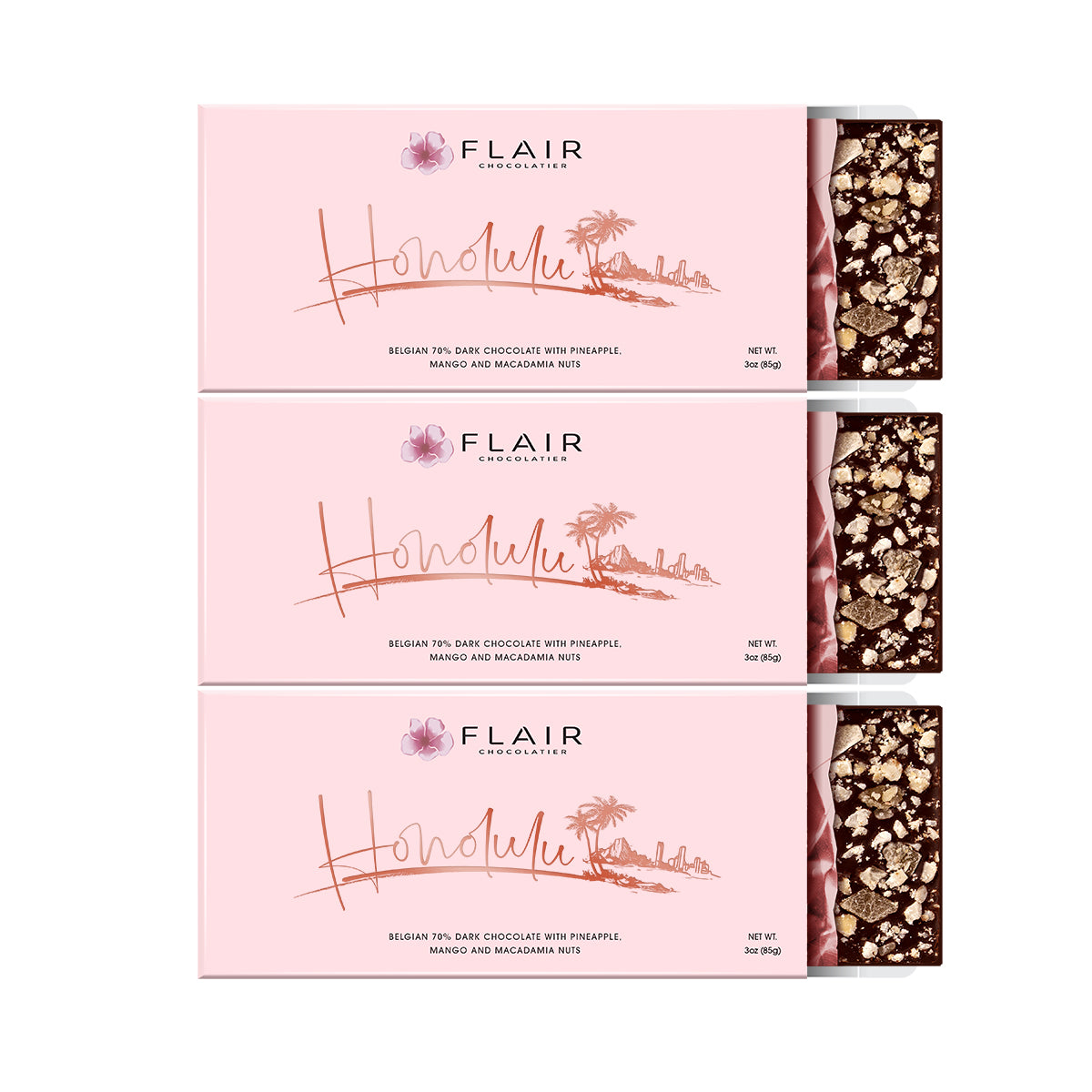 Set of Honolulu Belgian Dark Chocolate Bars - Flair Chocolatier