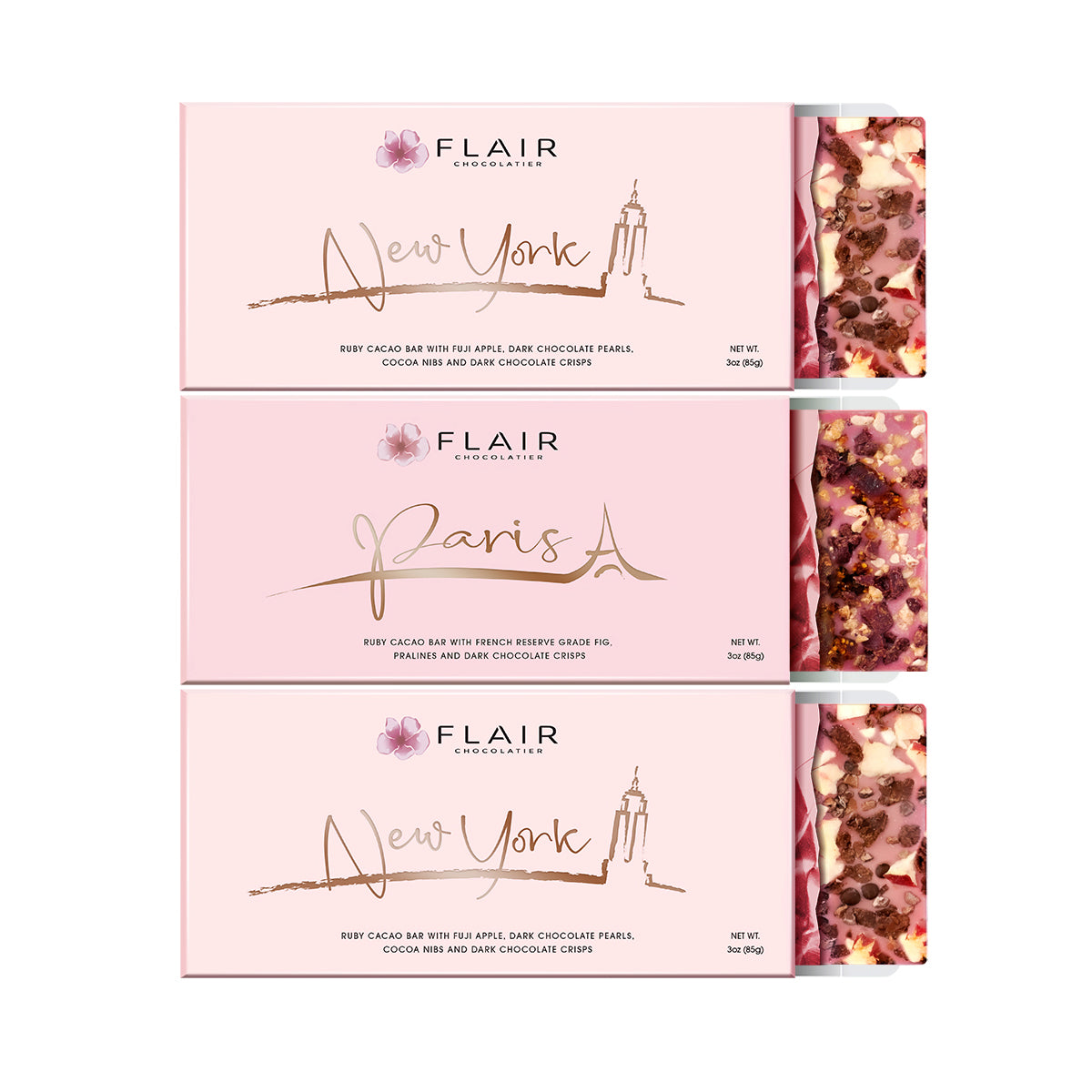Belgian Ruby Chocolate, 3-Set (Paris & New York) - Flair Chocolatier