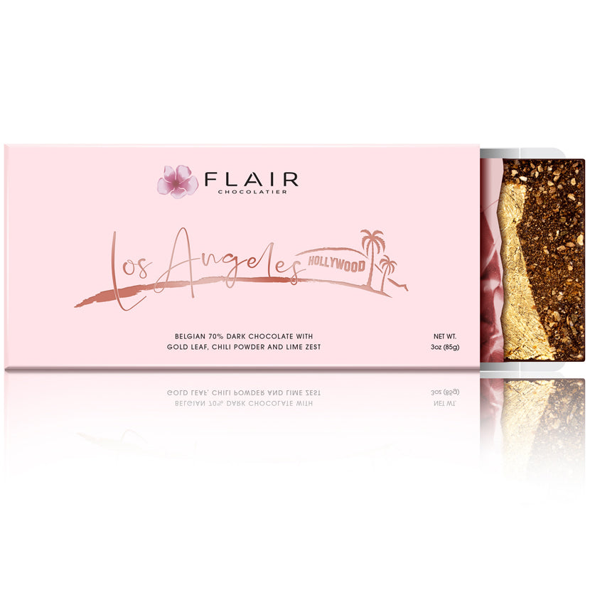 Belgian Dark Chocolate - Los Angeles (23K Gold Leaf, Chili and Lime Zest) - Flair Chocolatier